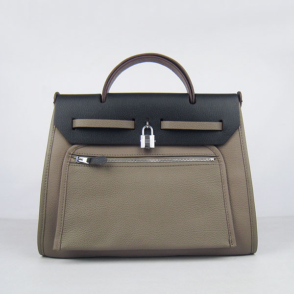 7A Replica Hermes Grey/Black Kelly 32cm Togo Leather Bag 60667